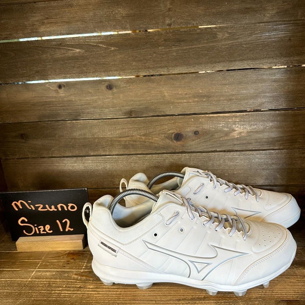 New Womens Mizuno White Leather Athletic Softball Cleats Shoes Sneakers Size 12